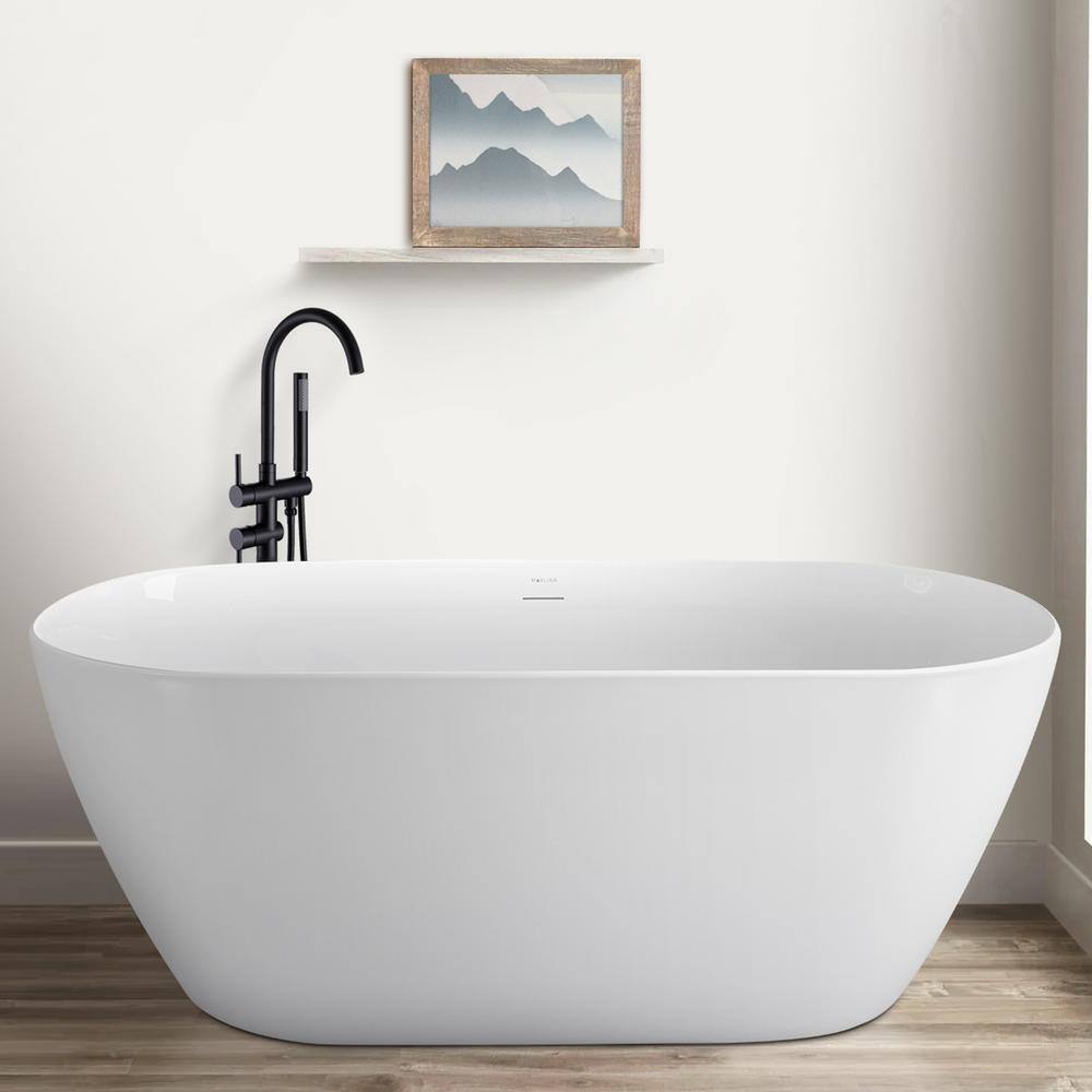 Mokleba 59 in. Acrylic Freestanding Flatbottom Bathtub Soaking SPA