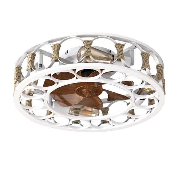 Gloweer 19.7 in. Modern Caged Indoor Ceiling Fan with Lights, Remote Control, 6-Speeds and Reversible Blades in White