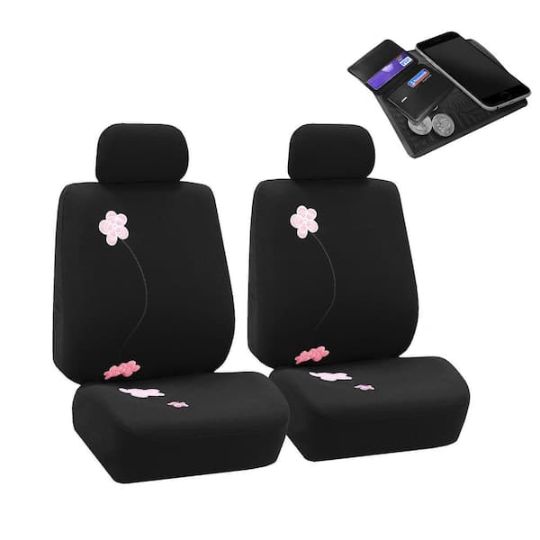 FH Group Fabric 47 in. x 23 in. x 1 in. Flower Embroidery Front Seat Covers