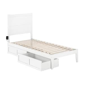 NoHo White Twin Extra Long Solid Wood Storage Platform Bed with 2 Drawers