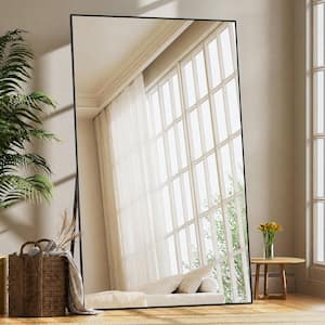 33.5 in. W x 75.6 in. H Rectangular Modern Aluminum Alloy Framed Black Full Length Mirror Floor Mirror
