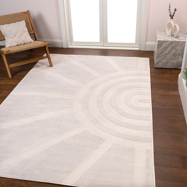 JONATHAN Y Aelius MidCentury Scandinavian Abstract Sun 2-Tone High-Low White/Cream 3 ft. x 5 ft. Area Rug