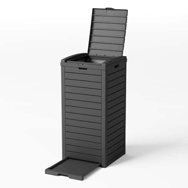 35 Gallon Outdoor Trash Can With Removable Base Tray, Weather Resistant Resin