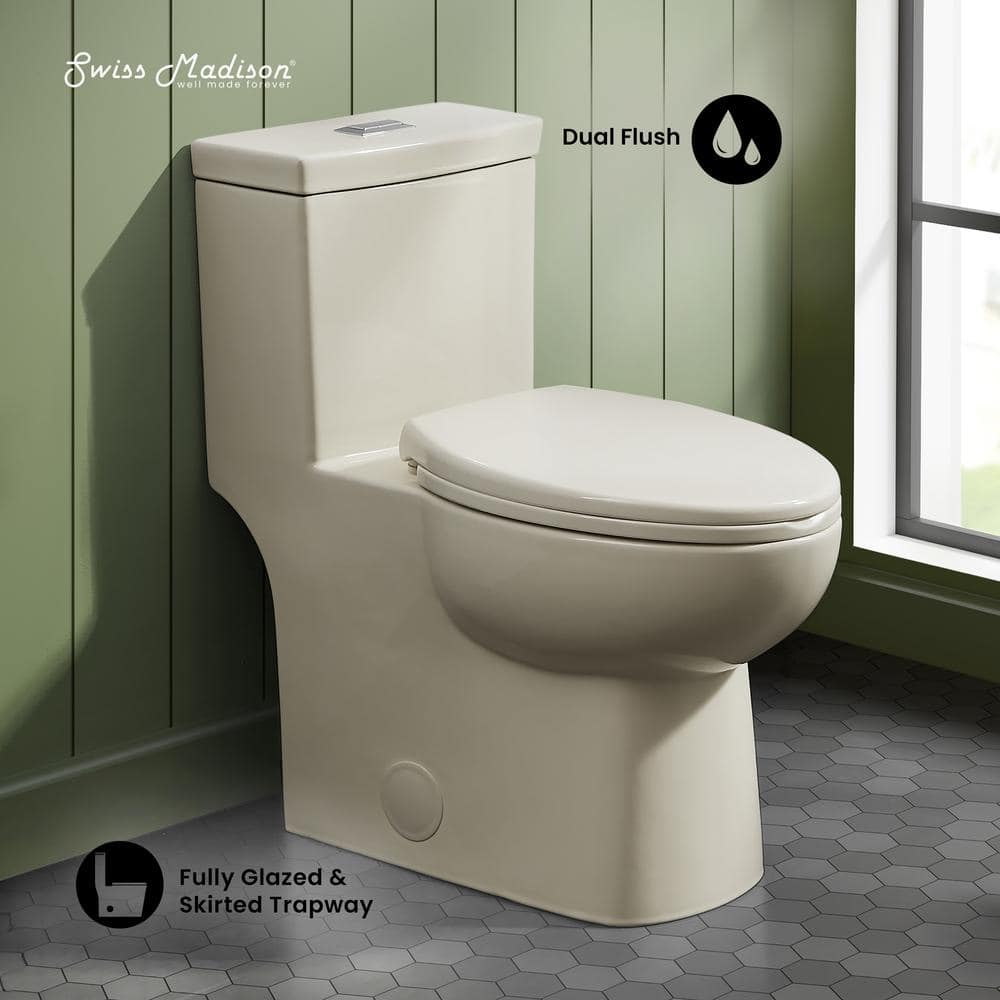 Bisque Elongated Dual Flush One-Piece Toilet