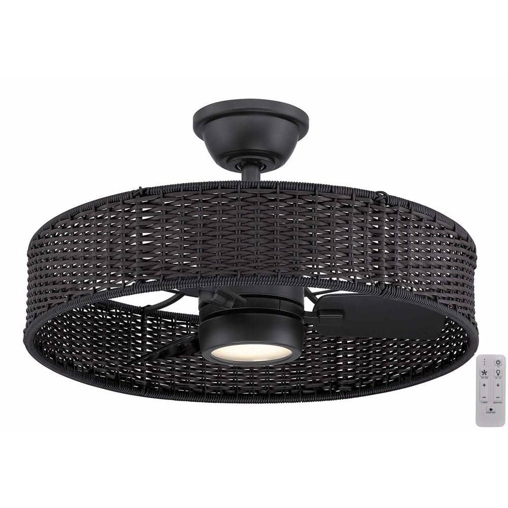 Hampton Bay Darya 25 in. Indoor/Outdoor Matte Black with Brown Wicker ...