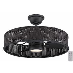 Darya 25 in. Indoor/Outdoor Matte Black with Brown Wicker Ceiling Fan with Adjustable White LED with Remote Included