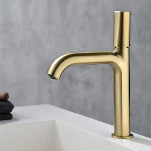 Single Handle Single Hole Bathroom Faucet with Water Supply Hoses in Brushed Gold