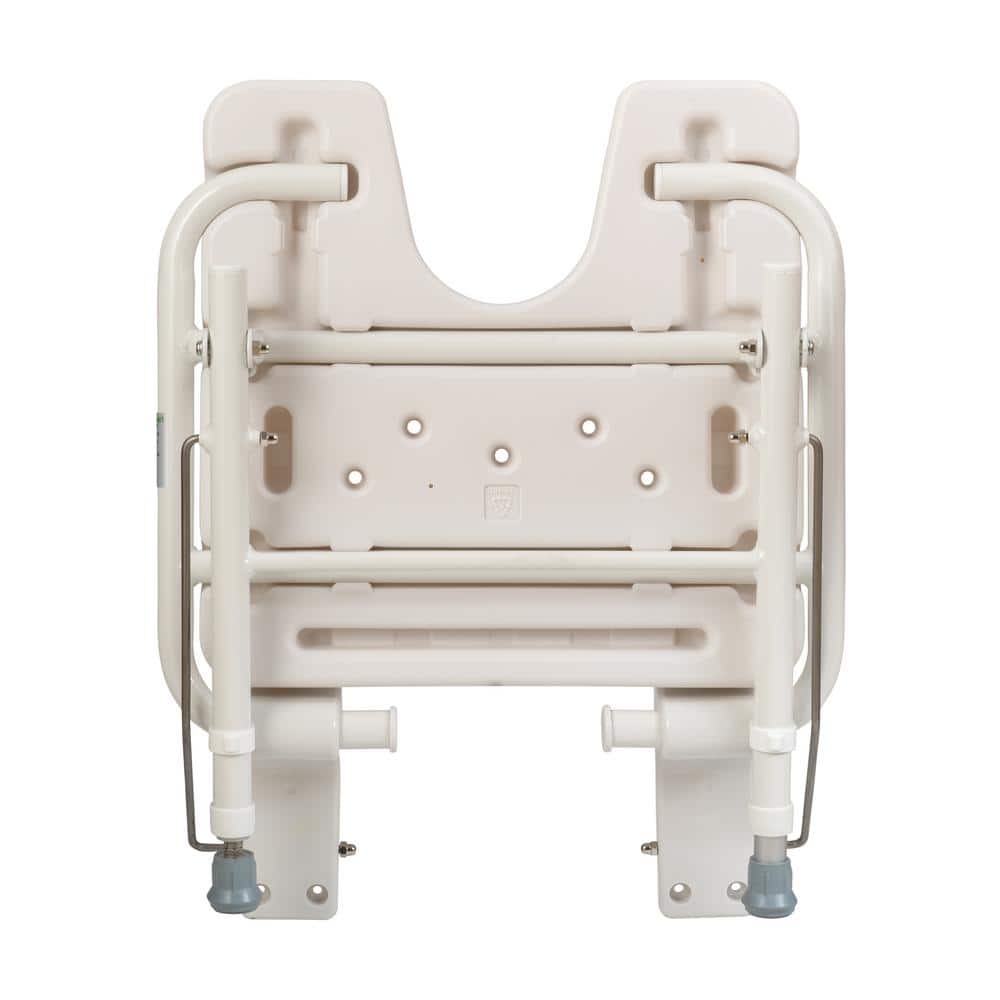 White Fold-Away Wall-Mount Shower Seat with Adjustable Legs