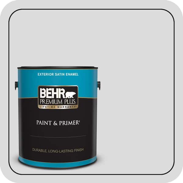 BEHR PREMIUM PLUS 1 gal. #N530-1 Pixel White Satin Enamel Exterior Paint & Primer