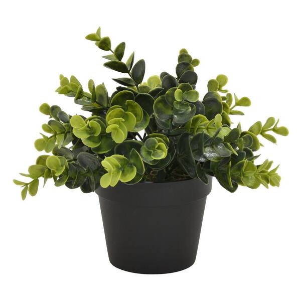 THREE HANDS 8 in. Plastic Flower Pot Artificial Greenery in Green