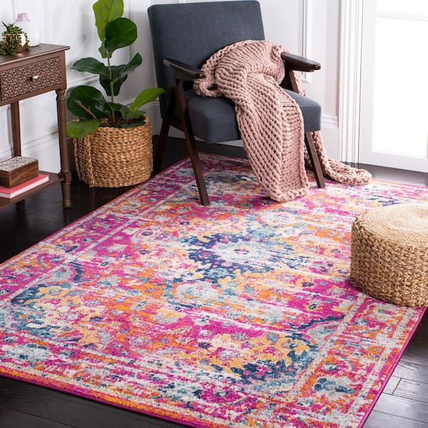 Madison Fuchsia/Gold 9 ft. x 12 ft. Border Floral Geometric Medallion Area Rug