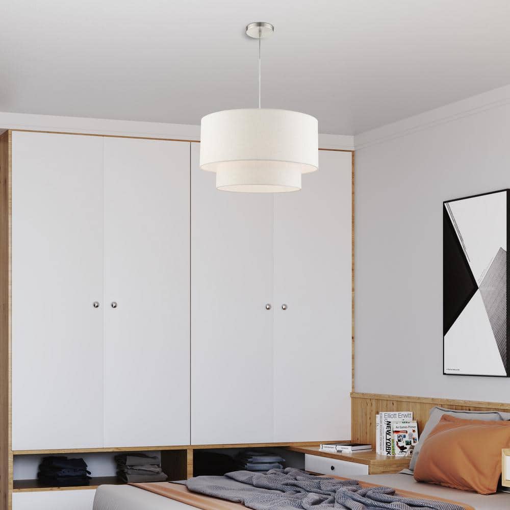 Contemporary Brushed Nickel 3-Light Indoor Drum Pendant