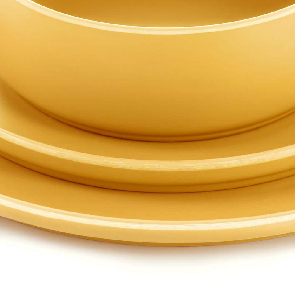 Yellow Gold Round Melamine Dinnerware Set, Service for 4