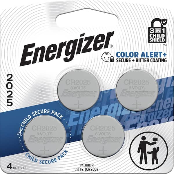 Energizer CR2025 Batteries (4-Pack), 3V Lithium Coin Batteries
