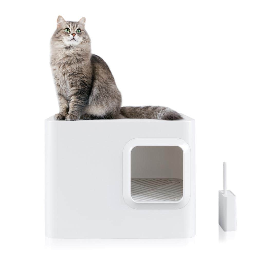 HANAMYA Extra Large Polypropylene Plastic Cat Litter Box with Scoop in White