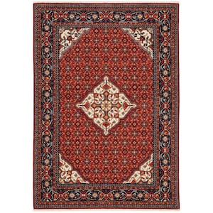 Lillian Red/Blue Doormat 3 ft. x 5 ft. Oriental Medallion Wool/Nylon Blend Fringed-Edge Indoor Area Rug