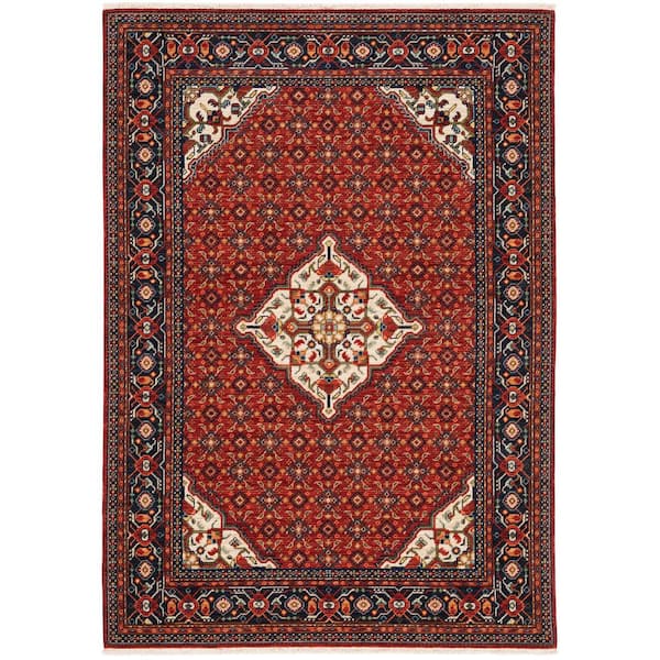 AVERLEY HOME Lillian Red/Blue 10 ft. x 13 ft. Oriental Medallion Wool/Nylon Blend Fringed-Edge Indoor Area Rug