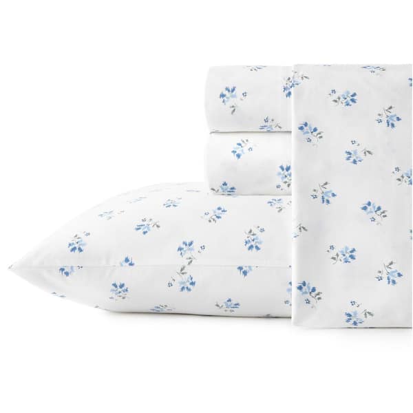 Sketchy Ditsy 3-Piece Blue Floral Cotton Twin Sheet Set