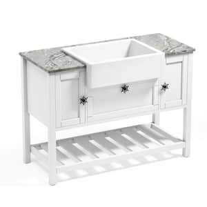 48 in. W x 22 in. D x 35 in. H Freestanding Bath Vanity in White with Gray Wood Top with White Fireclay Basin