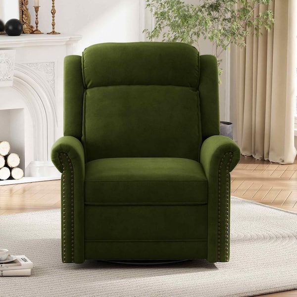 Merax Nailhead Green Velvet Manual Rocking 360° Swivel Recliner