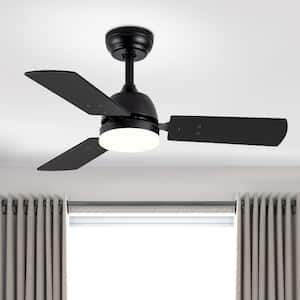 Rollo 36 in. Indoor Black Small Ceiling Fans with Light, Integrated LED 3-Reversible Blades and Remote Control Included