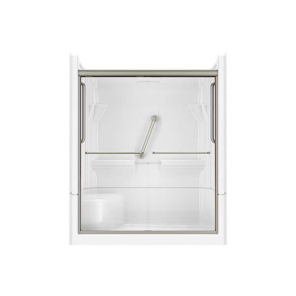 Accessible Living Harmony 60 in. L x 30 in. W x 74 in. H Alcove Right Drain Shower Door Kit in Brushed Nickel