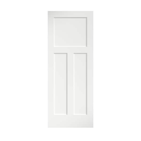eightdoors 30 in. x 80 in. x 1-3/8 in. Shaker White Primed T-Shape 3-Panel Solid Core Wood Interior Slab Door