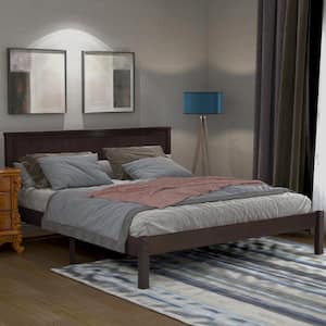 Modern Espresso (Brown) Wood Frame Full Size Platform Bed with Headboard, Solid Wood Legs and Support Slats