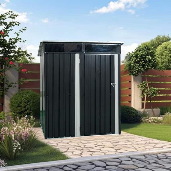 5ft. W x 3ft. D Outdoor Metal Storage Shed Transparent Plate Tool Shed in Black (15 sq. ft.)