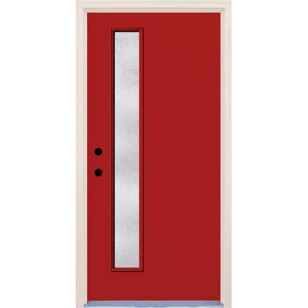 Builders Choice 36 in. x 80 in. Right-Hand Engine 1 Lite Rain Glass Painted Fiberglass Prehung Front Door with Brickmould