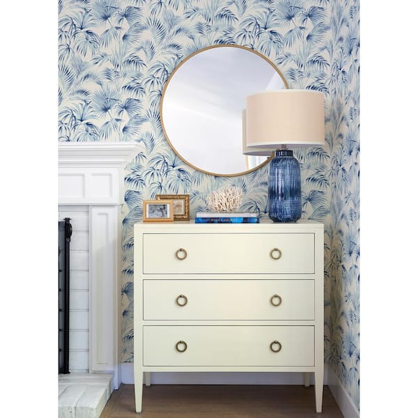 Manaus Blue Palm Frond Matte Paper Pre-Pasted Wallpaper Sample