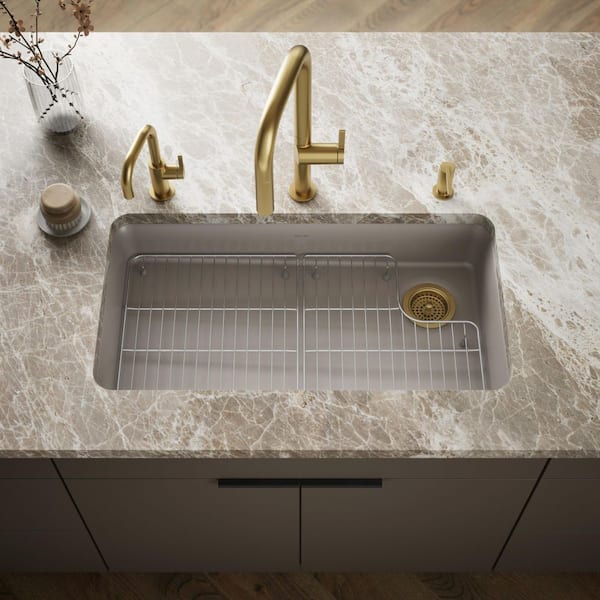 KOHLER Cairn Matte Taupe Granite Composite 33 in. Single Bowl