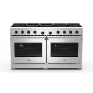 60 in. 8 Burner 9.6 cu.ft. Freestanding Double Oven Gas Range in SS with Convection,Oval Burners,Cast Iron Grill/Griddle