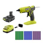 ONE+ 18V Cordless Dual Temperature Glue Gun Kit w/ 2.0 Ah Battery, Charger, & Full-Size Cool Color Glue Sticks (24-Pack)
