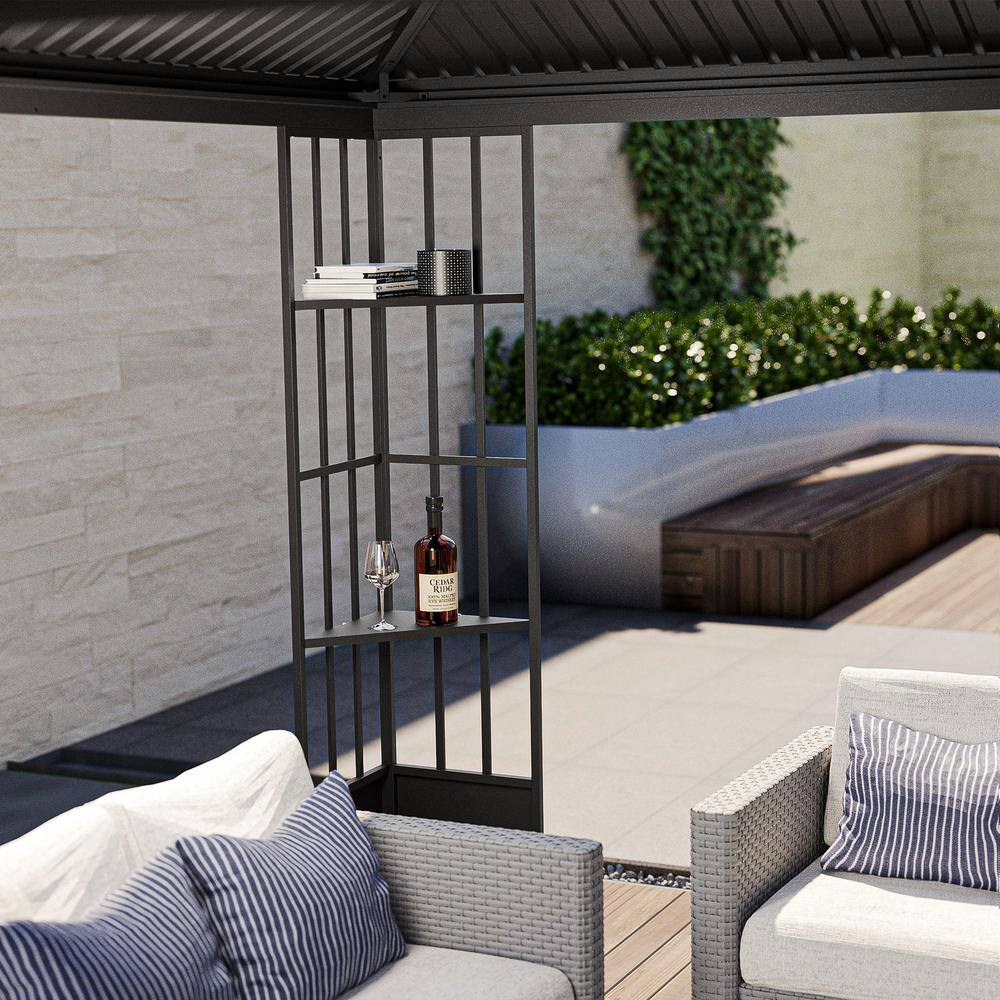 Gray Aluminum Double Roof Patio Gazebo with Curtains