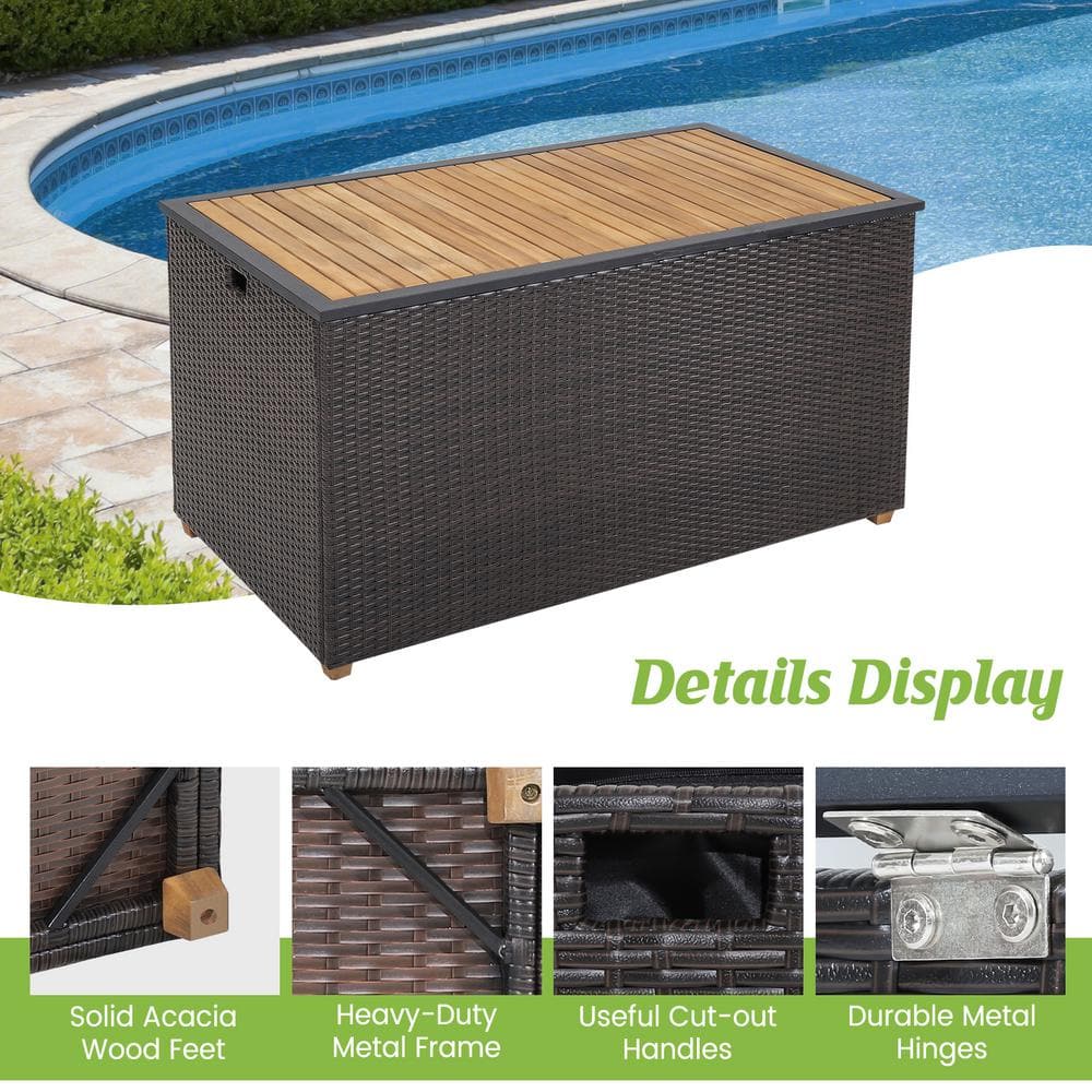 Mix Brown 134 Gallon Wicker and Acacia Wood Deck Box