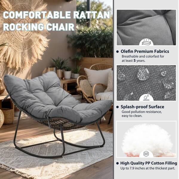 Cesicia Gray Metal Outdoor Rocking Chair with Gray Cushion