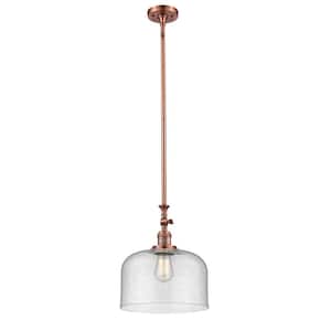 Bell 60-Watt 1-Light Antique Copper Shaded Mini Pendant Light with Seeded Glass Seeded Glass Shade