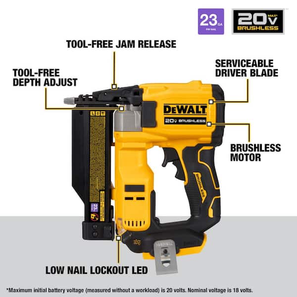 ATOMIC 20V MAX Lithium Ion Cordless 23 Gauge Pin Nailer  Tool Only  and 1 1/2 in. x 23 Gauge Pin Nails  2000 Pieces