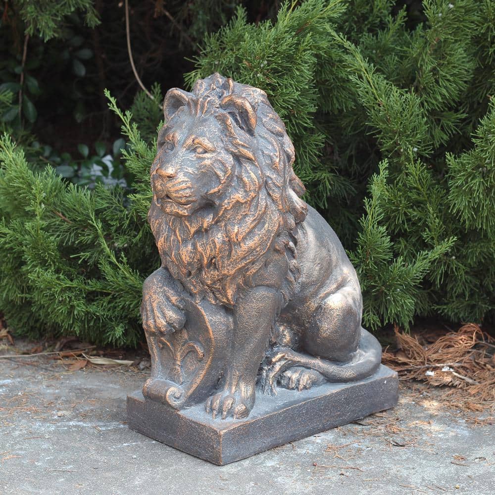 21" Tall Bronze Magnesium Guardian Lion Garden Statues, Set of 2