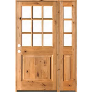 50 in. x 80 in. Alder 2 Panel Right-Hand/Inswing Clear Glass Clear Stain Wood Prehung Front Door w/Right Sidelite