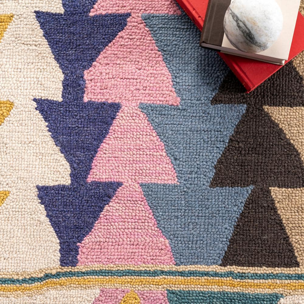 Multicolor Geometric Wool Tufted Runner Rug, 2' 6" x 10'