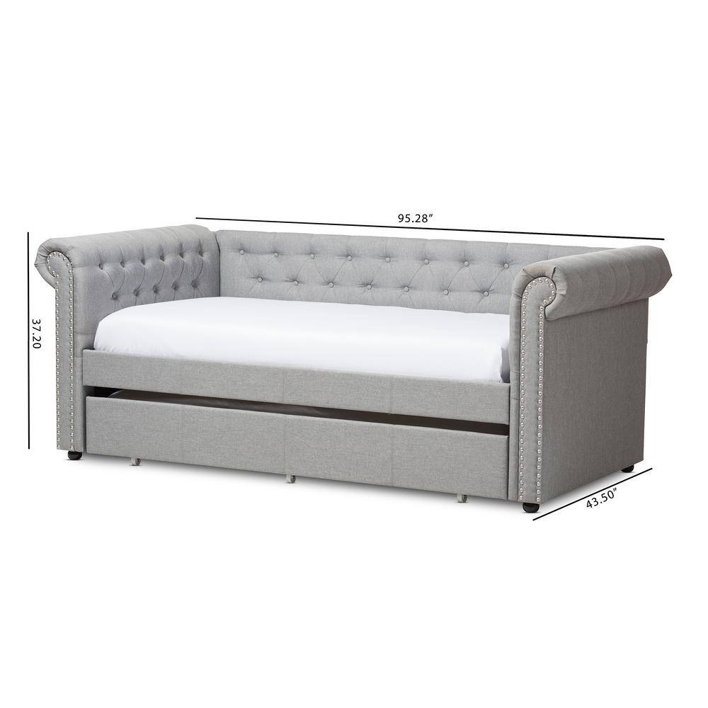 Gray Upholstered Twin Daybed with Trundle and Nailhead Trim