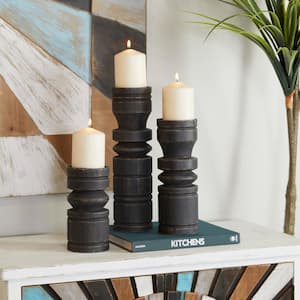 Black Wood Candle Holder (Set of 3)