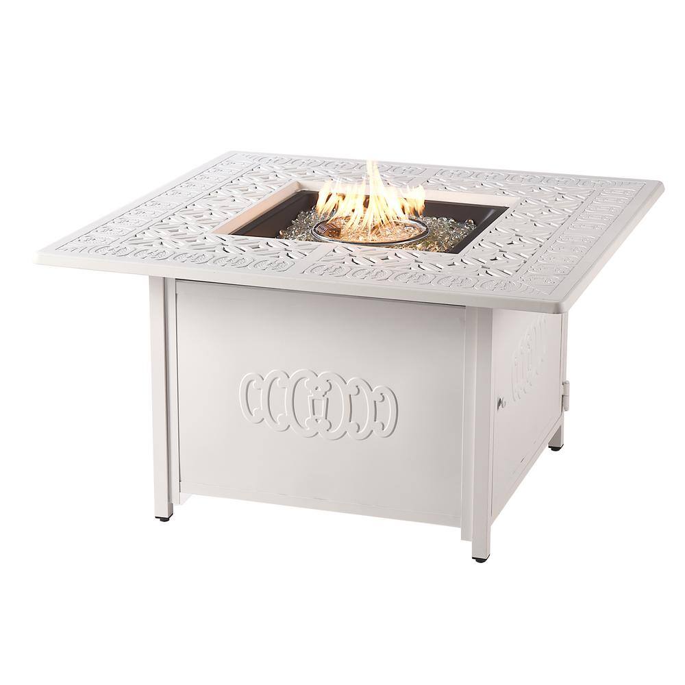 White Aluminum Gas Fire Pit Table with Glass Beads