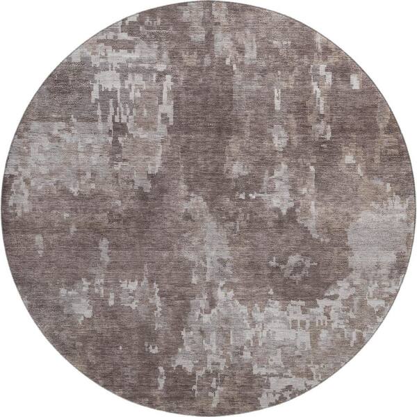 Mayfield Premium Machine Washable Abstract AMF2361 Brown 8 ft. x 8 ft. Round Rug