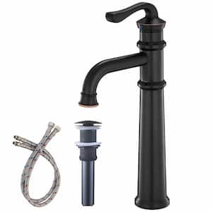Single Handle Bathroom Vessel Sink Faucet Brass High Tall Faucets with Pop-Up Drain Assembly Kit in Oil Rubbed Bronze