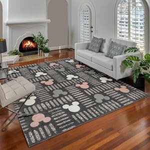 Mickey Dark Gray/Pink 8 ft. x 10 ft. Mouse Bravo Strokes Geometric Indoor Area Rug