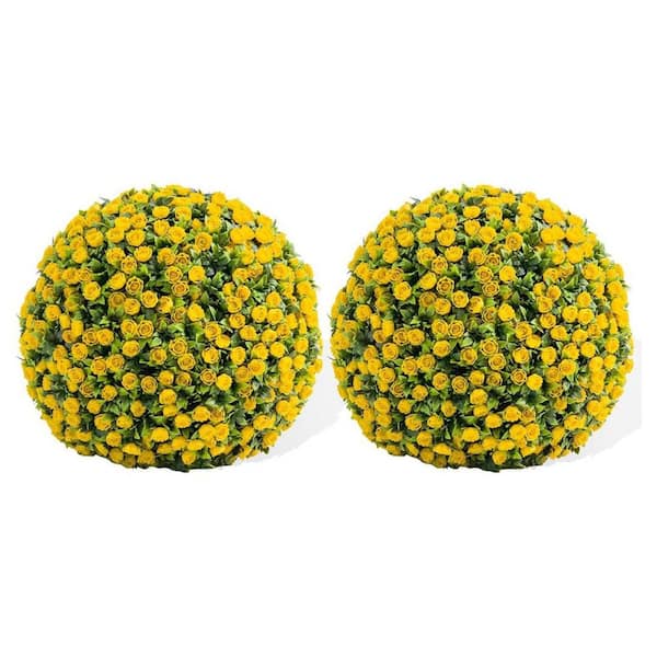 1.3FT 2 Pcs Artificial Hanging Topiary Balls, Faux Flower Balls for Garden Patio Wedding Valentine's Day Decor,Yellow