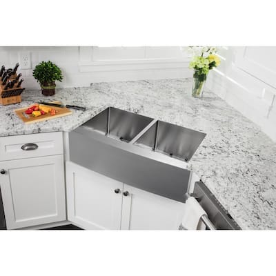 Farmhouse Apron Front 16-Gauge Stainless Steel 32-7/8 in. 50/50 Double Bowl Kitchen Sink with Grids and Drain Assemblies